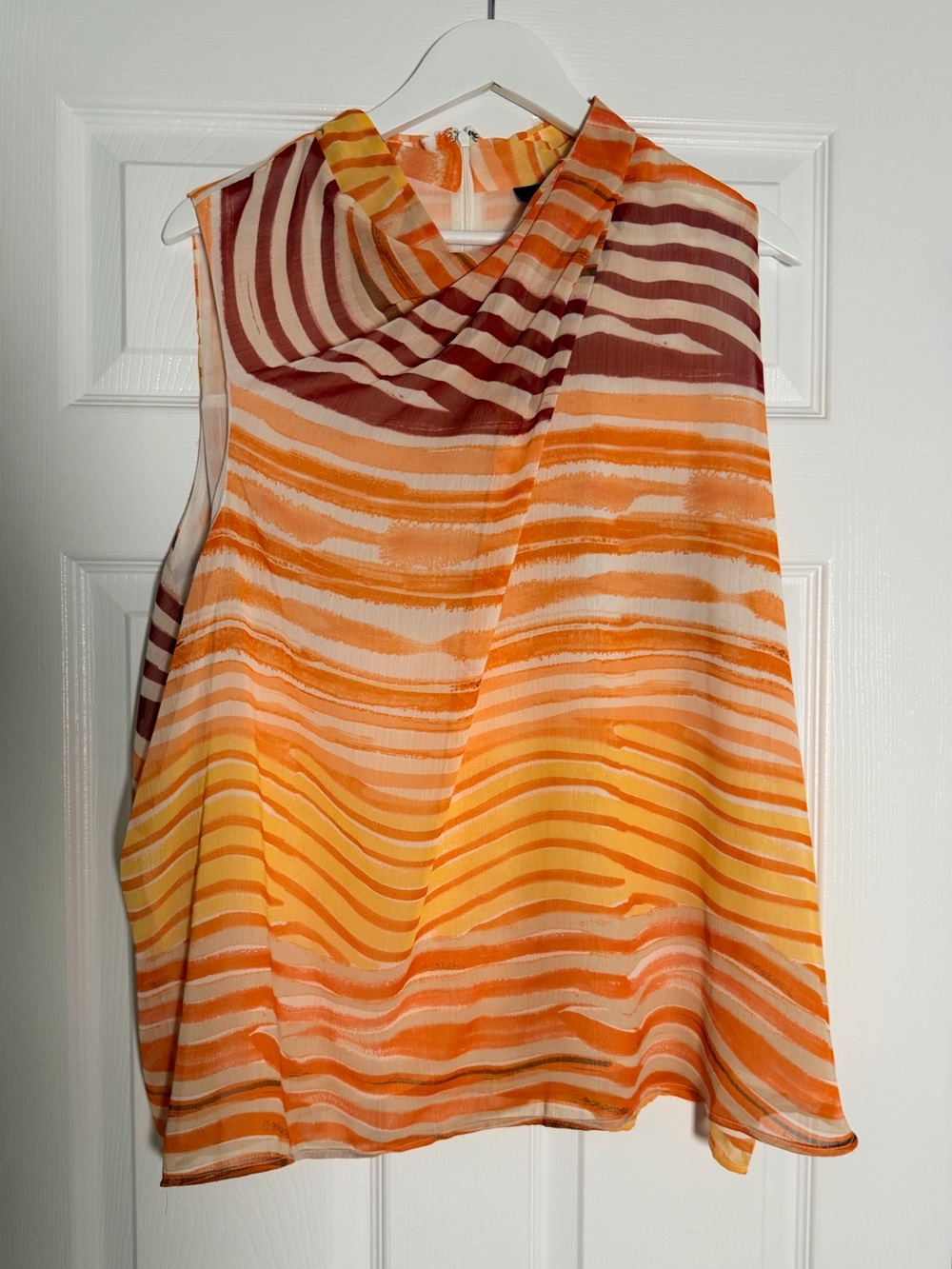 Ella Rafaella Orange Abstract Stripe Draped Cowl Neck Blouse 3x